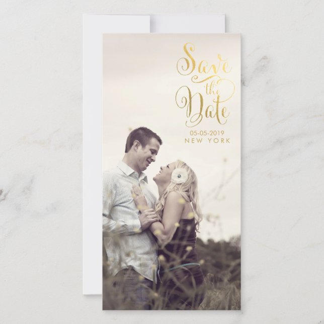 Gold Save the Date Script Overlay Foto Cards (Vorderseite)