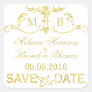 Gold Save the Date Stickers Gold Monogramm Hochzei