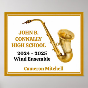 Gold Saxophone Player Personalisiert Band Poster