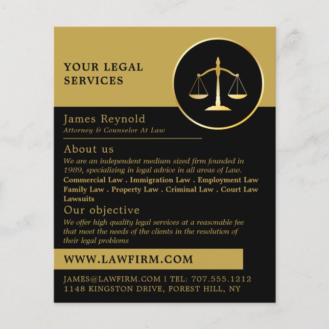 Gold Scales of Justice, Legal Services Advertising Flyer (Vorne)
