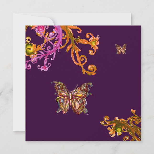 GOLD SCHALTFLY IN LILA, eleganter Hochzeit Einladung (Vorderseite)