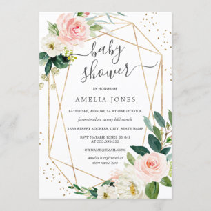 Gold-Schimmer Rosa Florale Babyshower-Einladung Einladung