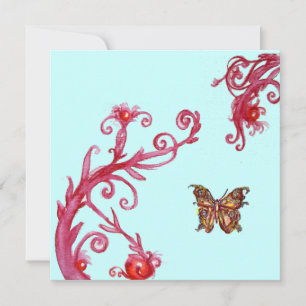 GOLD SCHMETTERLING, hellrot blau Einladung