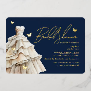 Gold Schmetterling Hochzeitskleid Navy Braut Dusch Folieneinladung