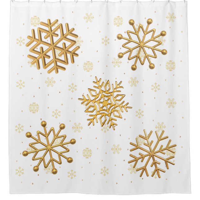 Gold-Schneeflocken auf Weiß Duschvorhang (Vorderseite)