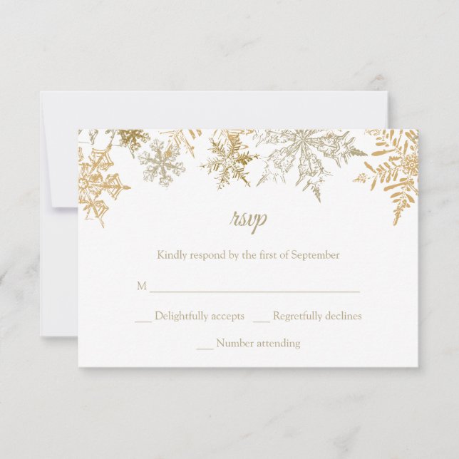 Gold Schneeflocken Eleganter Winter Hochzeit RSVP Karte (Vorderseite)