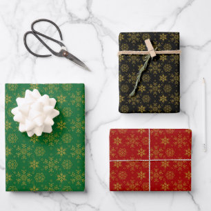 Gold-Schneeflocken-Muster mit eigenem Hintergrund Geschenkpapier Set