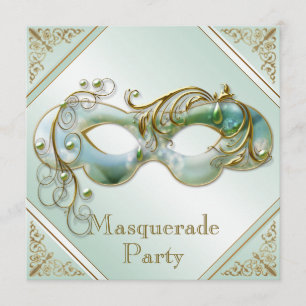 Gold Schnörkel Masquerade Party Minze Grün Einladung