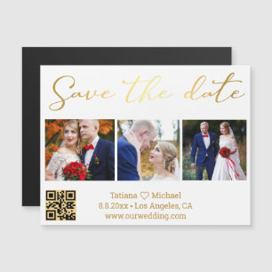 Gold Schrift 3 Foto QR Code Save The Date Magnet