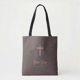 Gold Schrift Cocoa Braunes Leder Look Bibelstudium Tasche