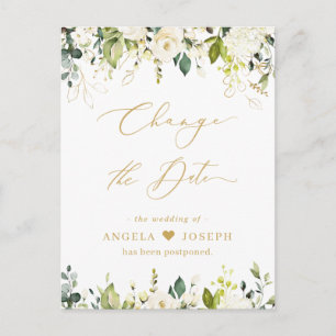 Gold Schrift Datum ändern Grün Weiß Rosen Postkarte