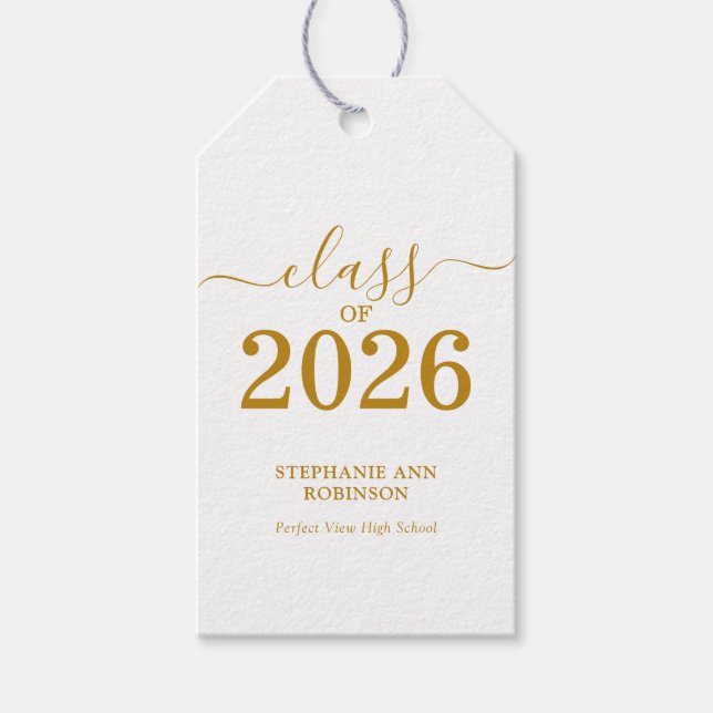 Gold Schrift Klasse 2026 Modern Geschenkanhänger (Vorderseite)