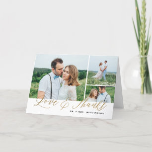 Gold Schrift Liebe und Dank 3 Foto Hochzeit Dankeskarte