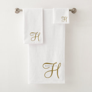 Gold Schrift Monogramm Handtuch Badhandtuch Set