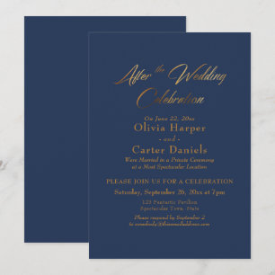 Gold Schrift nach der Hochzeitsfeier Navy Einladung