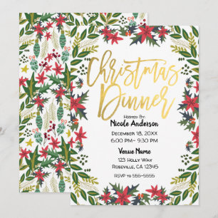 Gold Schrift Weihnachtsfeier Floral Rustikal Einladung