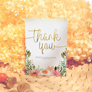 Gold Schriftart Danke   Rosa Wasserfarbe Floral 