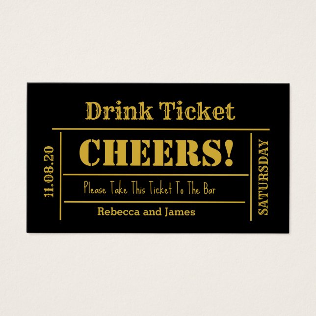 Gold Schriftart Elegante Wedding Free Drink Ticket (Vorderseite)