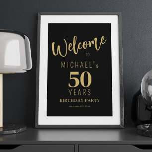 Gold schwarz 50 Jahre Geburtstagsfeier Willkommens Poster