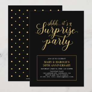 Gold & Schwarz 50. Überraschungs-Hochzeitstag Einladung