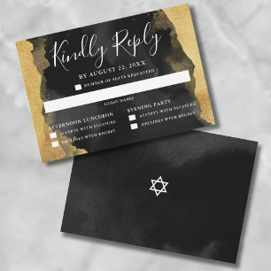 Gold Schwarz Aquarell Mitzvah Einladung RSVP Karte