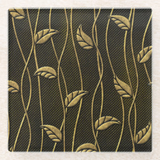 Gold & Schwarz: Blätter 3D Textur. Glasuntersetzer