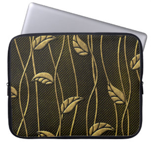 Gold & Schwarz: Blätter 3D Textur. Laptopschutzhülle