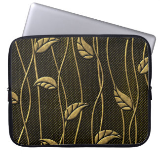 Gold & Schwarz: Blätter 3D Textur. Laptopschutzhülle