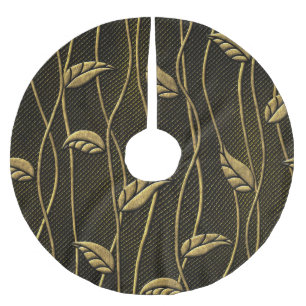 Gold & Schwarz: Blätter 3D Textur. Polyester Weihnachtsbaumdecke