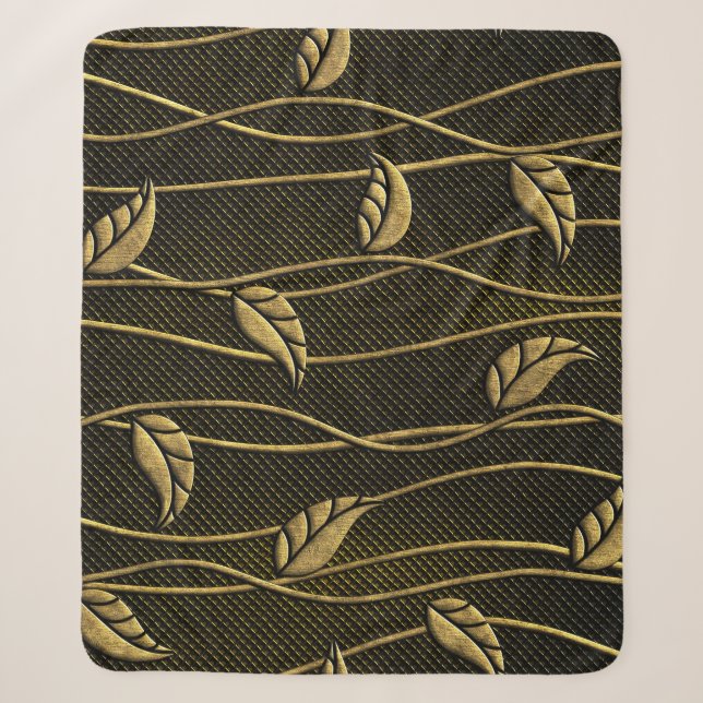 Gold & Schwarz: Blätter 3D Textur. Sherpadecke (Vorderseite)