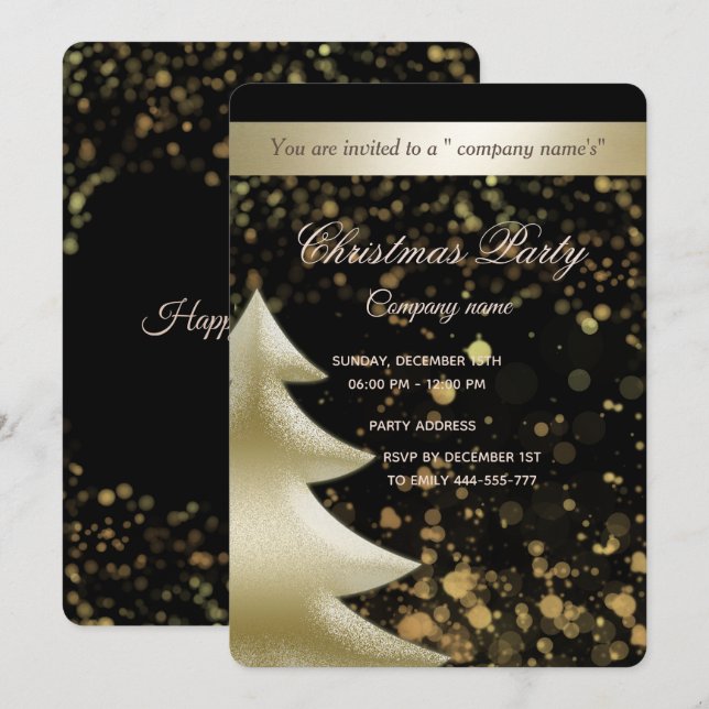 Gold/Schwarz-Bukett-Luxus-Weihnachtsgeschenk-Party Einladung (Vorne/Hinten)