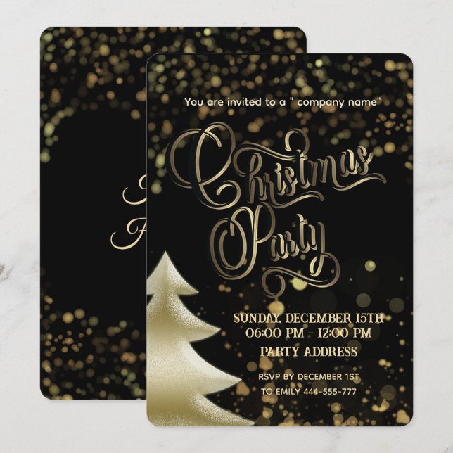 Gold/Schwarz-Bukett-Luxus-Weihnachtsgeschenk-Party Einladung (Vorne/Hinten)