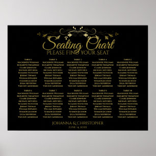 Gold & Schwarz Einfache 10 Tisch Hochzeitskarte Poster