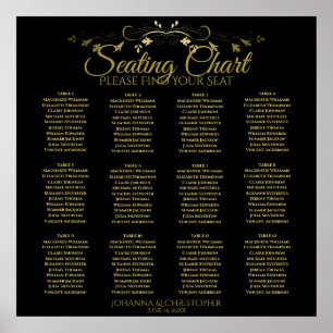 Gold & Schwarz Einfache 12 Tisch Hochzeitskarte Poster