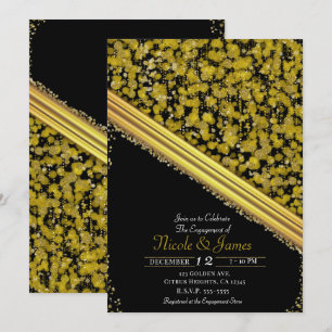 Gold & Schwarz Elegante Glam Verlobungsfeier Einladung