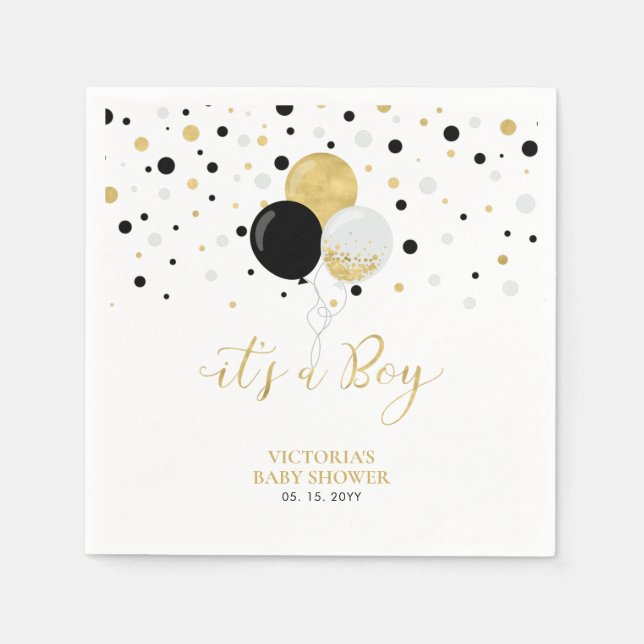 Gold & Schwarz Es ist eine Baby-Dusche Napkins Serviette (Vorderseite)