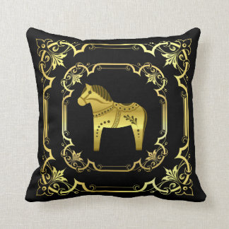 Gold/Schwarz Folk Dala Pferd, vergoldet/schwarz Kissen
