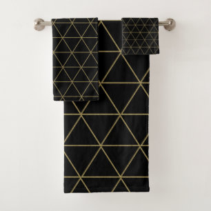 Gold Schwarz Geometrische Dreiecke Boho Glam Minim Badhandtuch Set