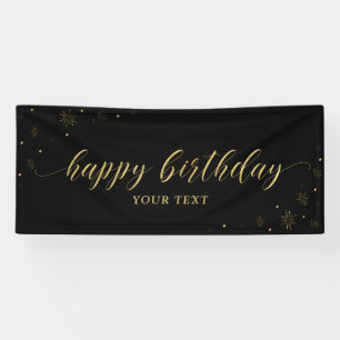 Gold & Schwarz   Glitzernde Happy Birthday Party B Banner