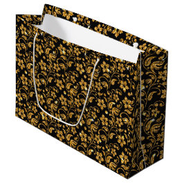 Gold Schwarz Glossy Floral Große Geschenktüte
