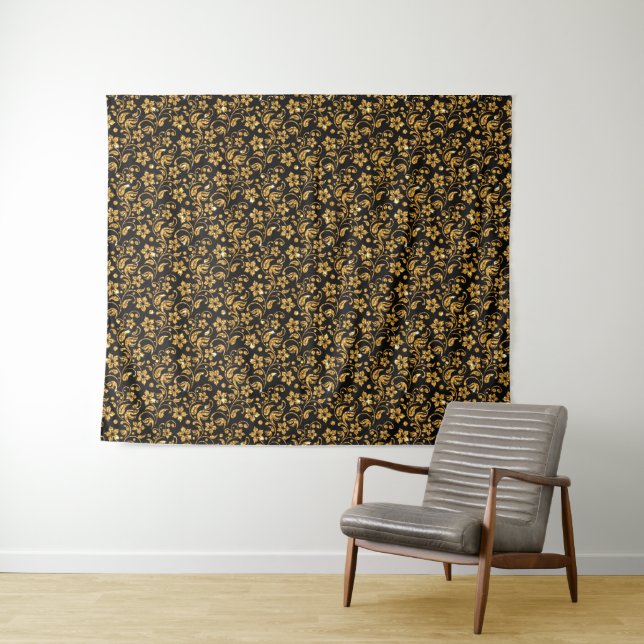 Gold Schwarz Glossy Floral Wandteppich (Beispiel (Horizontal))