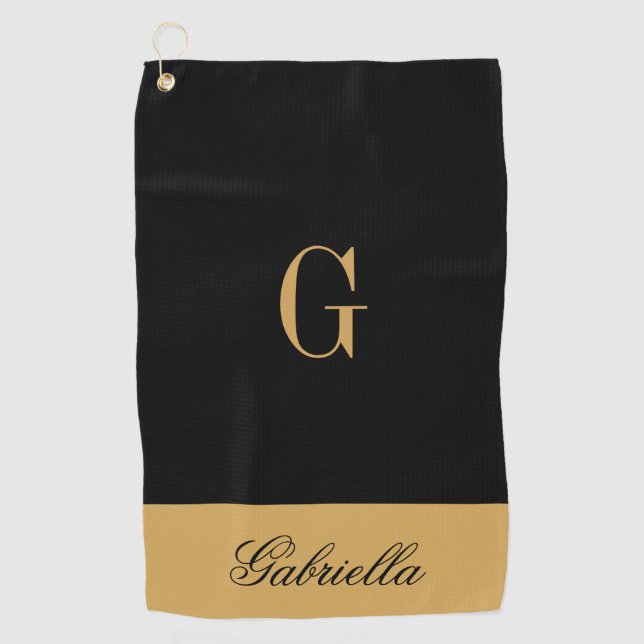 Gold Schwarz Golfhandtuch (Vorderseite)
