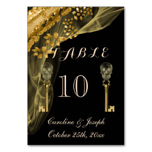 Gold & Schwarz Halloween-Tischkarten mit goldenen  Tischnummer