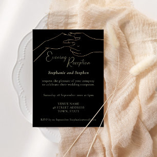 Gold Schwarz Händchen haltend Hochzeitsempfang Einladung