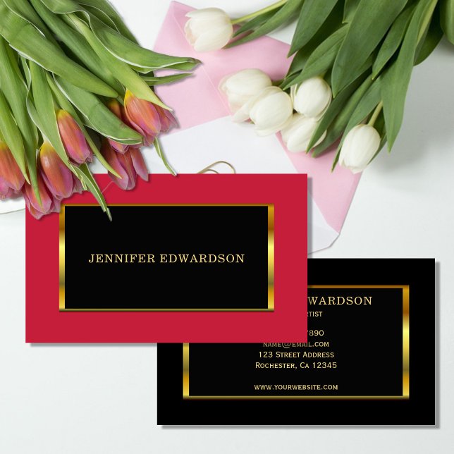 Gold schwarz Kardinalrot elegant professionell Visitenkarte (Modern elegant chic gold black, cardinal red minimalistic  professional business card.)