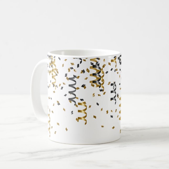 Gold Schwarz Konfetti Kaffeetasse (Vorderseite Links)