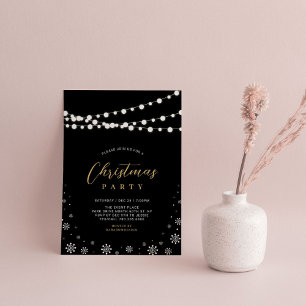 Gold & Schwarz   Lichterkette Weihnachtsfeier Einl Einladung