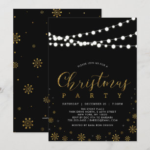Gold & Schwarz   Lichterkette Weihnachtsfeier Einladung