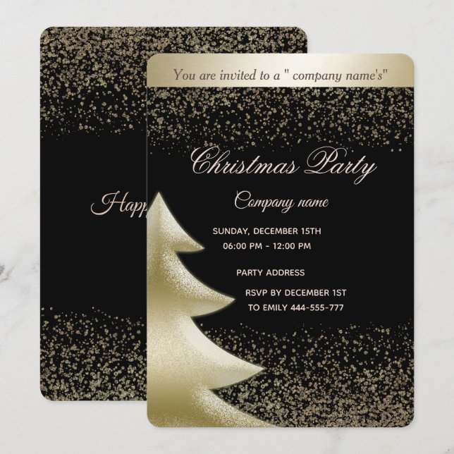 Gold/Schwarz-Luxus-Firmenweihnachtsfest - Party Einladung (Vorne/Hinten)