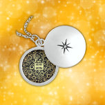 Gold & Schwarz - MAMA - WOW | Sterling Silver Medaillon<br><div class="desc">Atemberaubendes Schwarz-Gold-Muster auf einer Sterling Silver Locket Necklace,  mit Monogramm mit MAMA und WOW als Spiegelbild der MAMA zum Muttertag.</div>